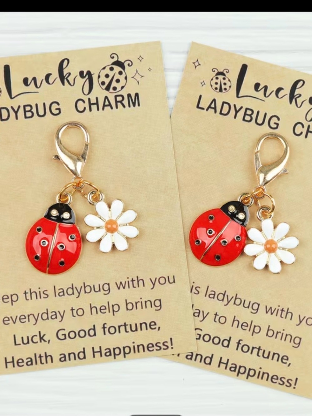 Lucky Ladybug Charm/Keychain/zipper pull. Gold tone. - Picture 1 of 4